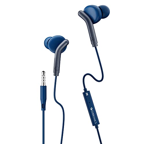 ZEBRONICS Bro 3.5Mm Wired in Ear Earphones, in-Line Mic, Deep Bass, 1.2M Strong and Long Lasting Cable, Light Weight, Compatible with Mobile | Tablet 