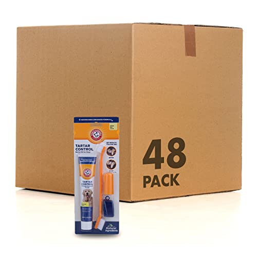 Arm & Hammer for Pets Tartar Control Dog Dental Care Kit Banana Mint Flavor Toothpaste Double-Sided Toothbrush Finger Brush 2.5 OZ 3-Piece 48 Pack