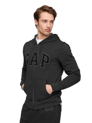 GAP mens Logo Hoodie Zip Sweatshirt, New Charcoal Grey, Large US