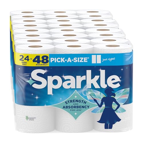 Sparkle Pick-A-Size Paper Towels, 24 Double Rolls = 48 Regular Rolls, Everyday Value Paper Towel with Full and Half Sheets
