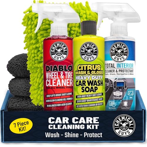 Chemical Guys HOL357 Clean & Shine Car Wash Starter Kit - Safe for Cars, Trucks, Motorcycles, SUVs, Jeeps, RVs & More (7 Piece Set, Including 3 16 oz. Car Detailing Chemicals)