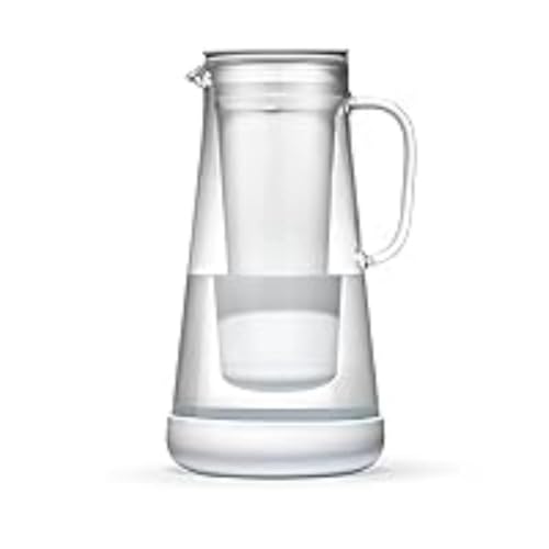 LifeStraw Home Water Pitcher, 7-Cup, White, Glass with Silicone Base, White, for Everyday Protection Against Bacteria, Parasites, Microplastics, Lead, Mercury, PFAS and a Variety of Chemicals