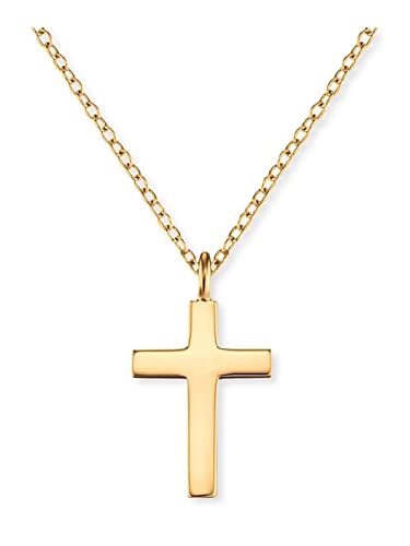 (-43%) Engelsrufer Damen Halskette aus vergoldetem Sterling Silber und schlichtem Kreuz Anhänger B: 10 mm; H: 14 mm - Karabinerverschluss - in zwei Längen verstellbar - nickelfrei