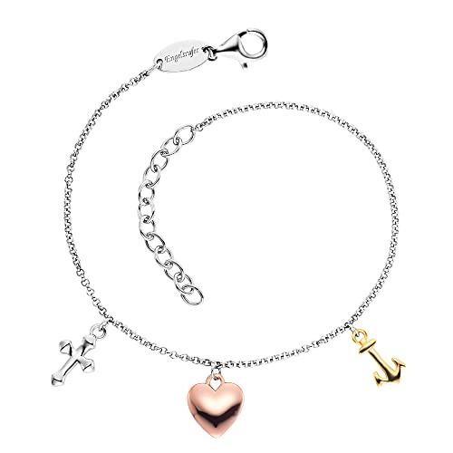 🔥 STARKER PREIS (-50%) Engelsrufer Damen Armband Glaube Liebe Hoffnung, Sterling Silber tricolor mit Kreuz Herz Anker Anhängern, längenverstellbar 17–20 cm, Karabinerverschluss, nickelfrei