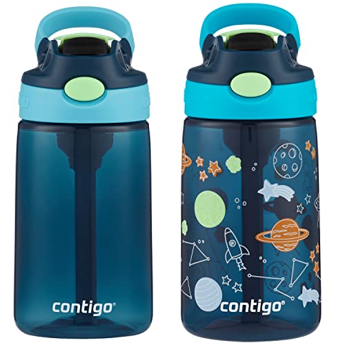 Contigo Kids Water Bottle with Redesigned AUTOSPOUT Straw 14oz. 2 Pack Blueberry and Blue Raspberry & Blueberry and Blue Raspberry with Cosmos