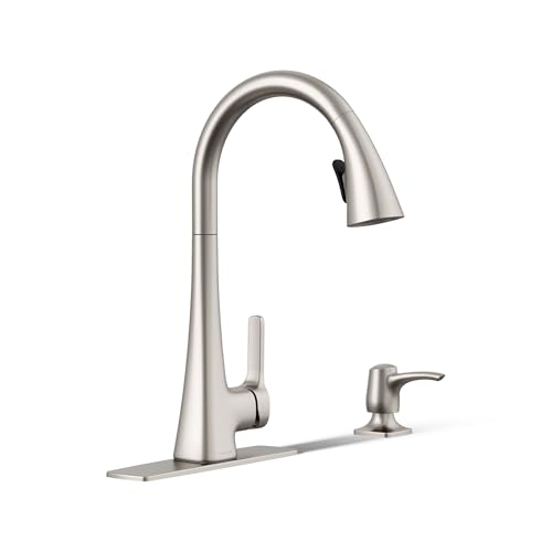 KOHLER R22867-SD-VS Maxton Pull-Down Kitchen Faucet with Soap Dispenser/Lotion Dispenser, Kitchen Sink Faucet with Pull Down Sprayer, Vibrant Stainless