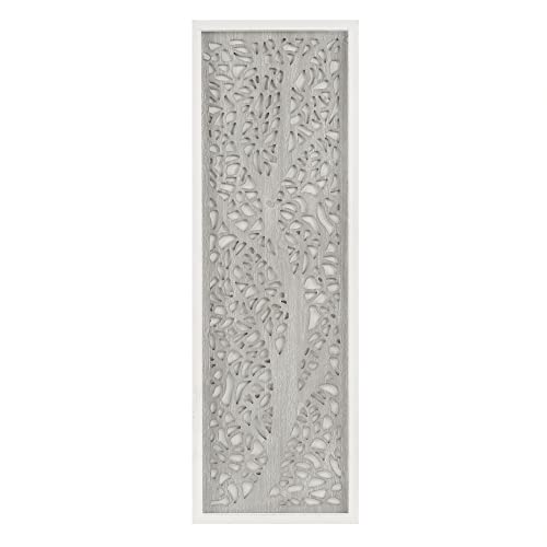 Madison Park Laurel Wall Art - Laser Cut Carved Botanical Tree Branches, Genuine Fir Wooden Framed, Rustic Finish - Modern Farmhouse Décor for Living Room, Ready to Hang Panel, 12 x 36, Natural Grey
