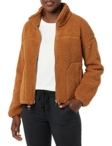 Amazon Essentials Women's Fleece Zip-Up Sherpa Jacket with Stand Neck, Dark Tan, X-Large