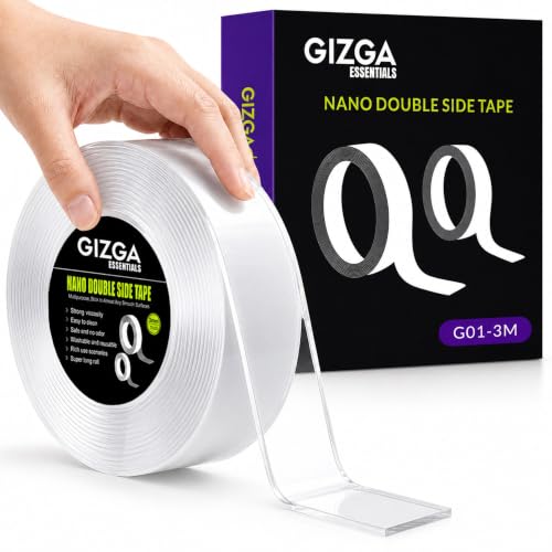GIZGA Essentials Nano Double Sided Tape Heavy Duty | 3 Metre Roll | 30mm Wide 2mm Thick Transparent Gel | Reusable Washable Strong Adhesive Wall Tape 