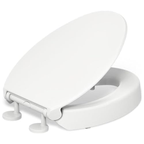 KOHLER 25875-0 Hyten 3" Height, Elevated Soft Close Elongated Toilet Seat, Contoured Seat with Grip-Tight Bumpers, Quick-Attach Hardware, No Slam Toilet Seat, White