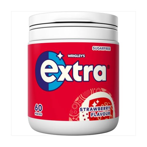 Wrigley's Extra Strawberry Sugar Free Chewing Gum Bottle, 46 Pieces - Fresh Breath Fruit Gum - Air Travel Essentials, Festival Accessories, Summer Holiday & Road Trip Snacks