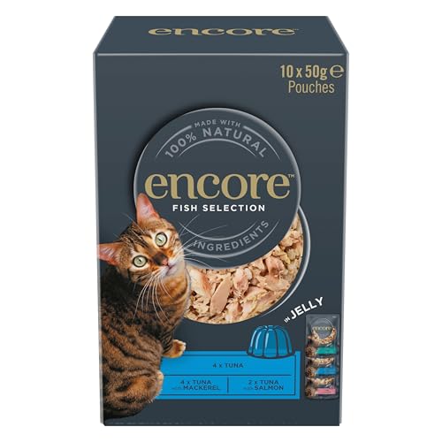 Encore 100% Natural Wet Cat Food, Multipack Fish Selection in Jelly Pouch, 50g (10x50g Pouches)