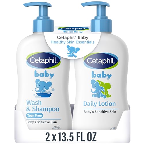 Cetaphil Baby Wash & Shampoo Plus Body Lotion, Healthy Skin Essentials, Head to Toe Hydration for up to 24 Hours, for Delicate, Sensitive Skin, 2-Pack,White