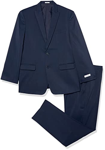 Calvin Klein Boys 2-Piece Formal Suit Set, Includes Single Breasted Jacket & Straight Leg Dress Pants with Belt Loops & Functional Pockets, Bright Blue Stretch, 16