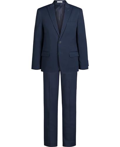 Calvin Klein Boys 2-Piece Formal Suit Set, Includes Single Breasted Jacket & Straight Leg Dress Pants with Belt Loops & Functional Pockets, Bright Blue Stretch, 4
