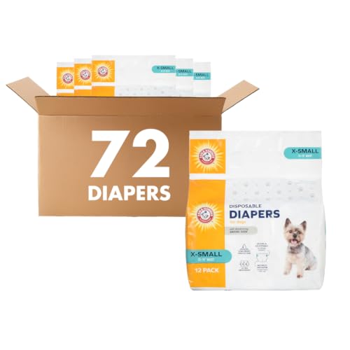 Arm & Hammer for Pets for Pets Female Dog Diapers, Size X-Small | Ultra-Absorbent, Adjustable Girl Dog Diapers with Leak-Proof Protection and Wetness Indicator (Pack of 6,72 Count Total)