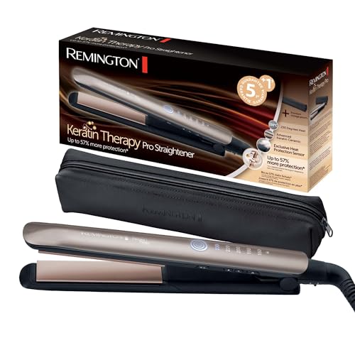 (-33%) Remington Glätteisen Profi [Hitzeschutzsensor um Haarschäden zu verringern] Keratin Protect (hochwertige Keratin-Keramikbeschichtung mit Mandelöl) Digitales Display, 160-230°C, Haarglätter S8593