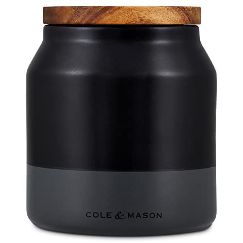 Cole & Mason Hinxton Black/Grey Small Food Storage Jar with Lid, Counter Top Kitchen Organisation, Cupboard Storage Container, Space Saving Food Container Ceramic/Acacia/Silicone, (H)125 mmx(D)110 mm