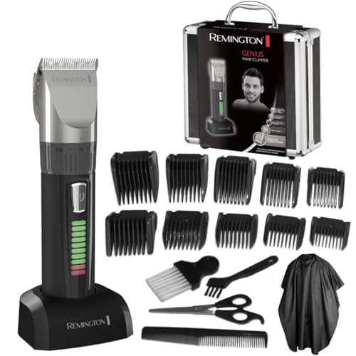 🔥 STARKER PREIS (-30%) Remington Haarschneidemaschine Profi [selbstschärf. Keramik Klingen/0,8-40mm/Präzisionseinstellung] Haarschneider Set (10 Aufsteckkämme, Netz-/Akkubetrieb, Lithium, Alukoffer, Friseurumhang) HC5811
