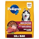Pedigree High Protein Adult Dry Dog Food, Beef and Lamb, 18 lb