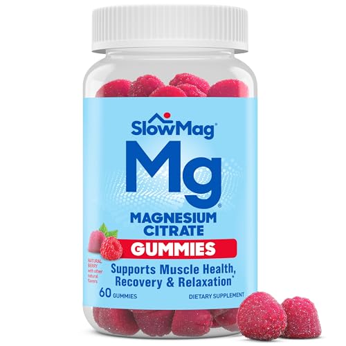 SlowMag Magnesium Citrate Gummies - Supports Muscle Health, Recovery & Relaxation, Natural Berry Flavored, 60 Count