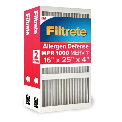 Filtrete 16x25x4 AC Furnace Air Filter, MPR 1000, MERV 11, Fits Lennox & Honeywell Devices, Allergen Defense, Electrostatic Air Cleaning Filter, 2-Pack (Actual Size 15.88x24.56x4.31 in)