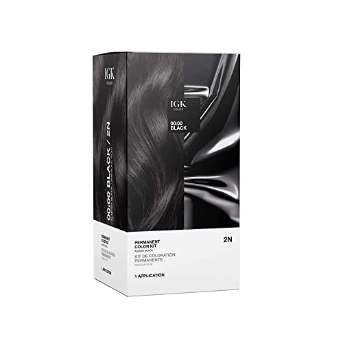 IGK Permanent Hair Dye Color Kit, 00:00 Black 2N, 100% Gray Coverage