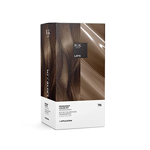 IGK Permanent Hair Dye Color Kit, Latte 7N, Dark Natural Blonde