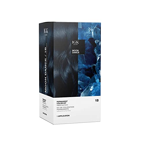 IGK Permanent Hair Dye Color Kit, Moon Dance 1B, Darkest Blue Black