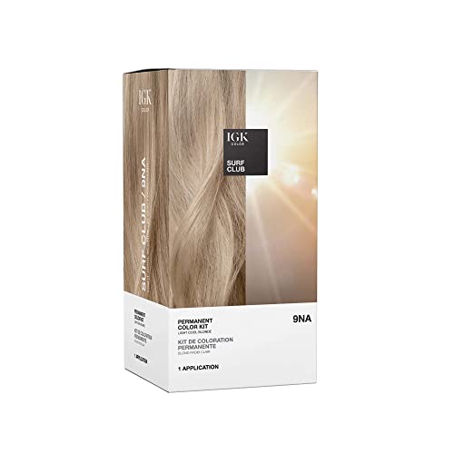 IGK Permanent Hair Dye Color Kit, Blonde Surf Club 9NA, 100% Gray Coverage