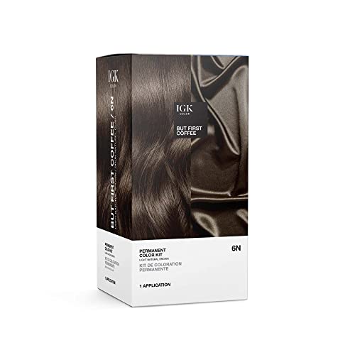 IGK Permanent Hair Dye Color Kit, But First Coffee 6N, Light Natural Brown