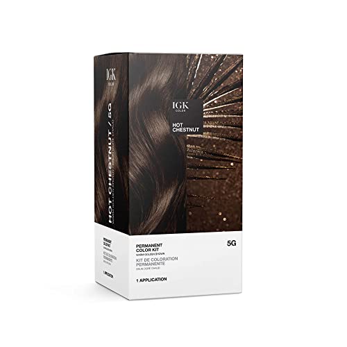 IGK Permanent Hair Dye Color Kit | 5G Hot Chestnut - Warm Golden Brown | 100% Gray Color Coverage + Strengthen + Shine | Ammonia Free