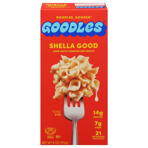 Goodles Shella Good Aged White Cheddar and Shells Pasta - Nutrient Packed with Real Cheese, Fiber, Protein, Prebiotics, Plants, & Vegetables | Non-GMO, Organic Ingredients [Shella Good, 6 oz. 1 Pack]
