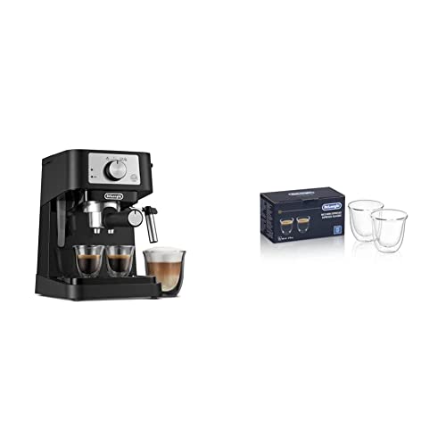 De'Longhi Manual Espresso Machine with 15 Bar Pump, Milk Frother, and 2 Thermo Espresso Glasses: Home & Kitchen