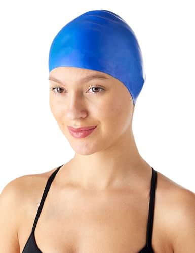 Amazon Basics Silicone Swim Cap, 1 Pack, Blue