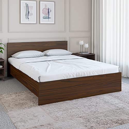 Arthur Wooden Queen Bed Without Storage | 3 Year Warranty | Engineered Wood | Contemporary Design | Walnut