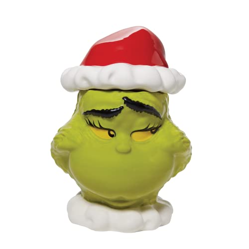 Department 56 Dr. Seuss the Grinch Face Sly Smile Sculpted Canister Cookie Jar, 10.24 Inch, Multicolor