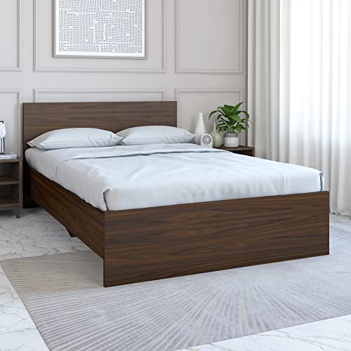 Nilkamal Arthur Wooden Double Bed Without Storage | 3 Year Warranty | Engineered Wood | Knock Down | Contemporary Design | Walnut Nilkamal Arthur Wood