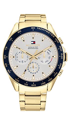 Tommy Hilfiger Men's Multifunction Gold Ionic Plated and Link Bracelet Watch, Color: Gold Plated (Model: 1791969)