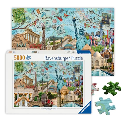 Ravensburger - Big City Collage - 5000 Piece Jigsaw Puzzle - Stunning Vivid Colors - The Globes Biggest Cities - Postcard Rendition - Frameable - Premium Quality - Puzzles for Adults