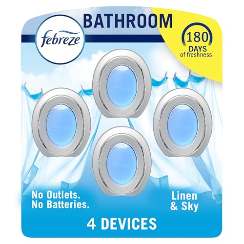 Febreze Bathroom Air Freshener, Odor-Fighting, Plug In Alternative, Air Fresheners for Home and Bathroom and Kitchen, Closet Air Fresheners, Linen & Sky Scent, 4 Count