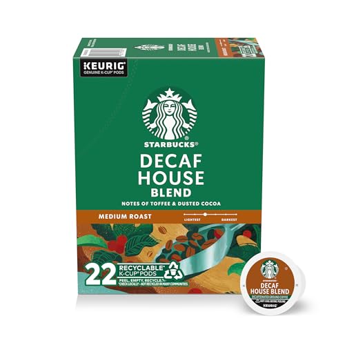 Starbucks K-Cup Coffee Pods, Medium Roast Coffee, Decaf House Blend for Keurig Coffee Makers, 100% Arabica, 1 box (22 pods)