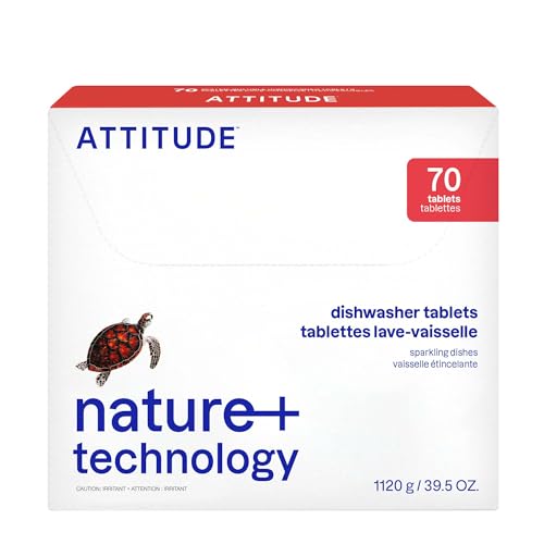 ATTITUDE Dishwasher Pods, Plant-Based & Vegan, Phosphate-Free Detergent Tablets, Naturally Derived, Unscented,