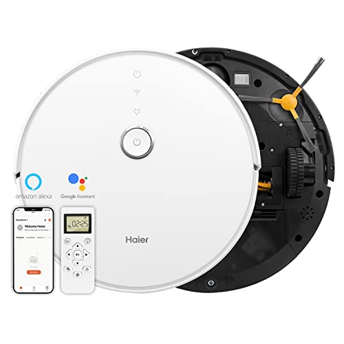 Haier Robot Vacuum Cleaner with Wet Mopping, 2-in-1 with App & Voice Control, Auto Recharge, Strong 2200 PA Suction, and Long Life 2600 Battery, 1.6 H