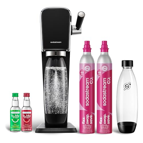 SodaStream - ART Sparkling Water Maker | VALUE BUNDLE | CQC CO2 system | Includes 2x CO2 Cylinders, 2x 32 Fl Oz Dishwasher Safe Bottles, 2x Bubly Flavor Drops | Combine with Pepsi Flavors | Black