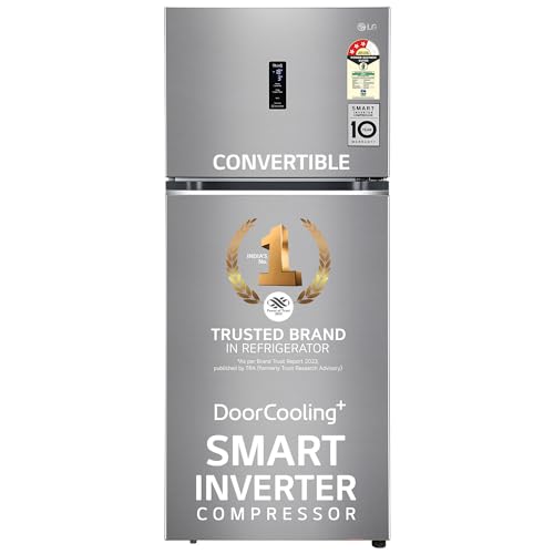 LG 423L 3 Star Frost-Free Smart Inverter Wi-Fi Double Door Refrigerator (GL-T422VPZX, Shiny Steel, Convertible with Door Cooling+),Grey