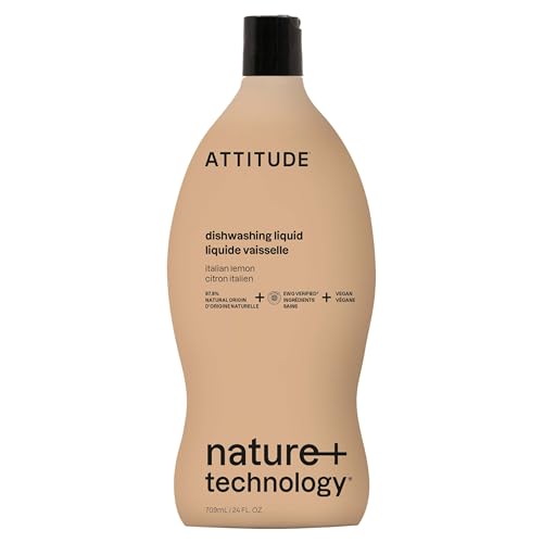 ATTITUDE Dish Soap, EWG Verified, Plant-Based & Vegan Dishwashing Liquid, Naturally Derived, Italian Lemon Scent, 24 Fl Oz
