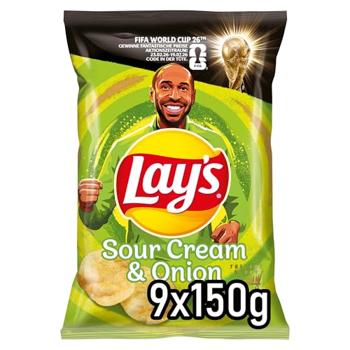 (-27%) Lay's Sour Cream & Onion – Knusprig gewürzte Kartoffelchips für eine gelungene Party (9 x 150 g) (Verpackungsdesign kann abweichen)