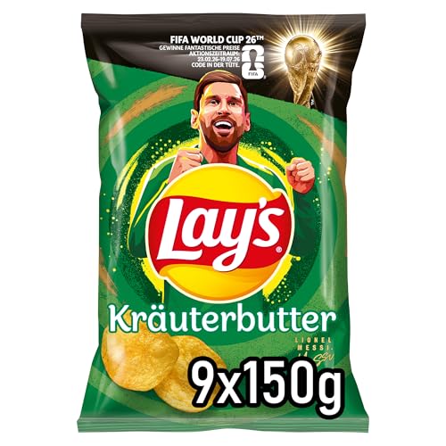 🔥 STARKER PREIS (-27%) Lay's Kräuterbutter Geschmack - Knusprig gewürzte Kartoffelchips für eine gelungene Party (9 x 150 g)