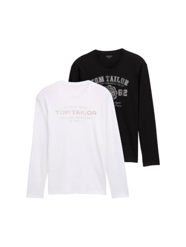 (-40%) TOM TAILOR Herren 1034857 Langarmshirt Im Doppelpack, 29999 - Black, L EU